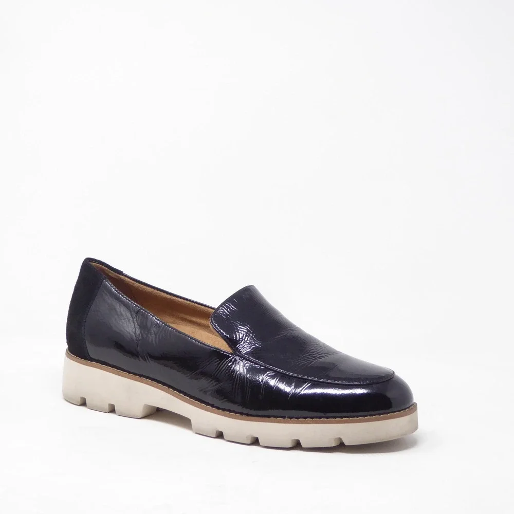 Vionic Womens Kensley Loafers Black Patent Leather Suede Lug Sole 9